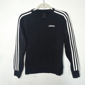 Adidas Black and White Crewneck Pullover Sweatshirt with Signature Strip…